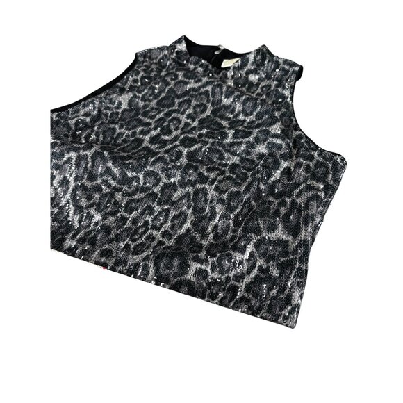 Michael Kors Womens Sequin Leopard Print Sleeveless Crop Top M Polyester - Picture 10 of 12